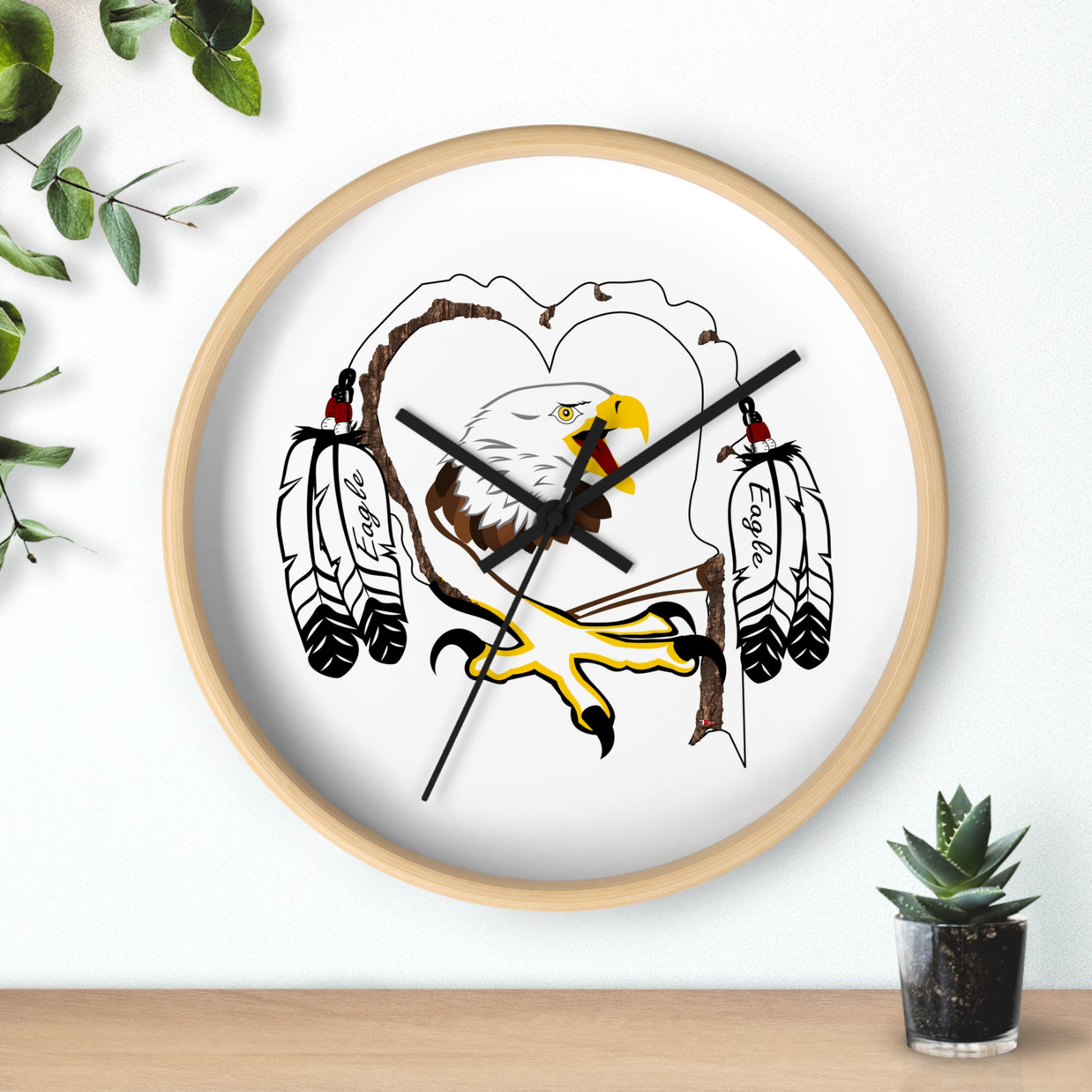 Eagle Feather Wall Clock, Boho Decor, Native American Style, Unique Gift for Nature Lovers, Home or Office Wall Art