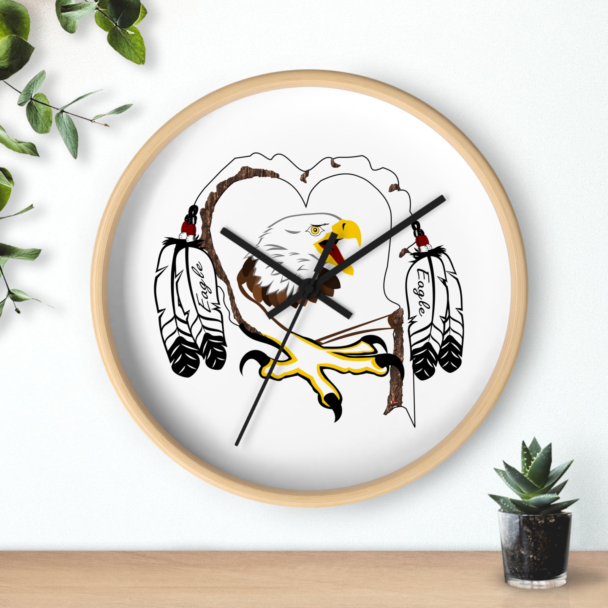 Eagle Feather Wall Clock, Boho Decor, Native American Style, Unique Gift for Nature Lovers, Home or Office Wall Art
