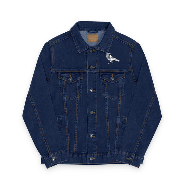 Embroidered Unisex Denim Jacket with Bird Design, Casual Outerwear, Stylish Layering Piece, Perfect for Everyday Wear, Unique Gift Idea