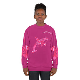 Killer Whale Unisex Sweatshirt, Fun Graphic Sweatshirt, Casual Pink Pullover, Unique Ocean Lover Gift, Cozy Whale Apparel