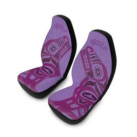 Wolf Tribal Car Seat Covers — Purple Polyester Front Seat Protectors
