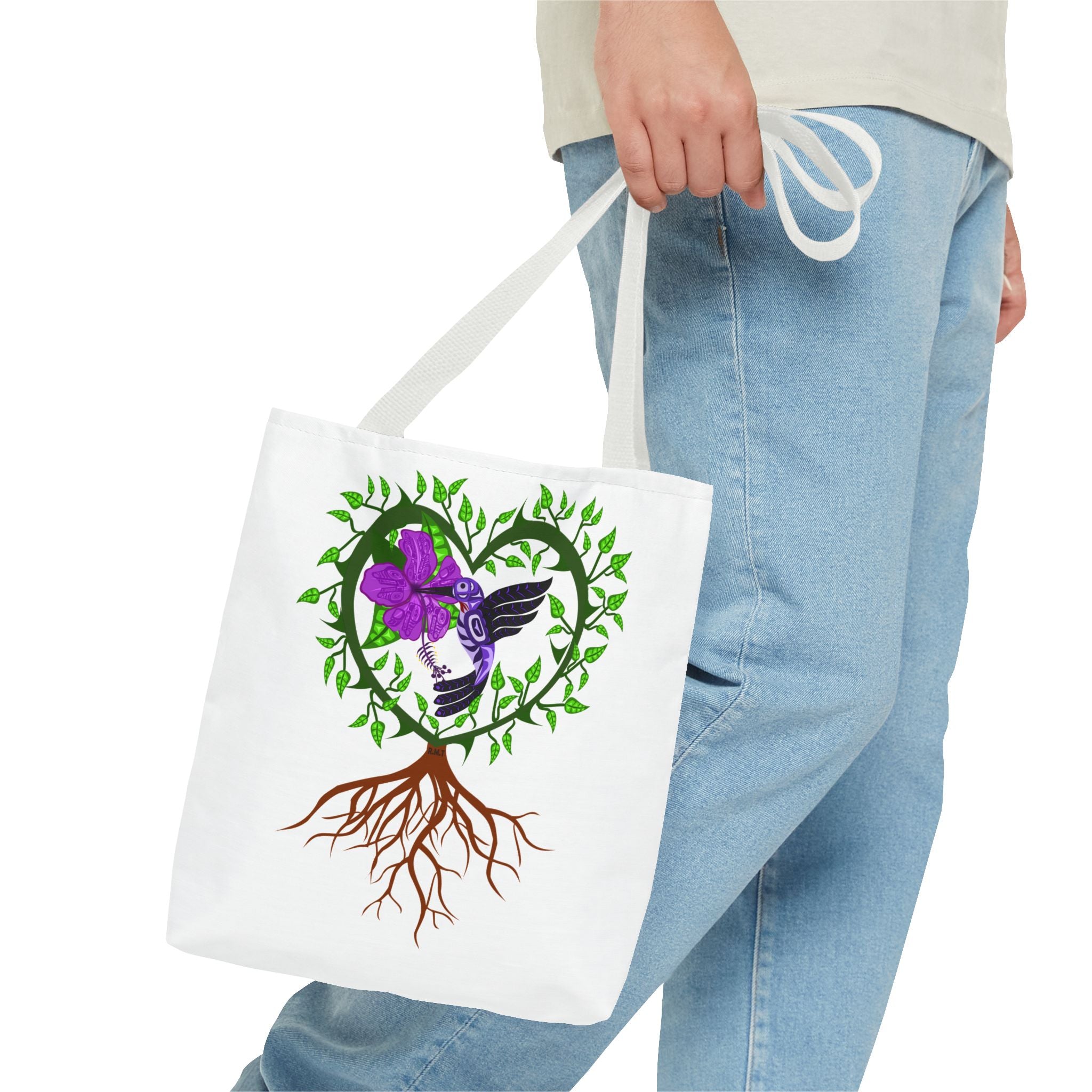 Vibrant Nature Tote Bag, Eco-Friendly Shopping Bag, Floral Hummingbird Tote, Gift for Nature Lovers, Boho Style Bag, Everyday Use