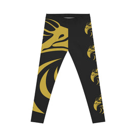 Gold Eagle head Leggings — Black & Metallic Floral Tribal AOP Leggings
