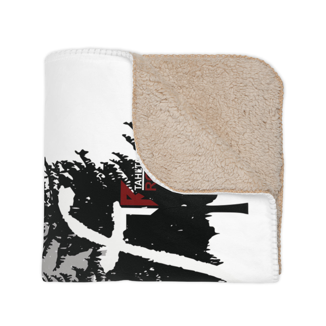 Wolf Forest Tan Sherpa Blanket — Cozy Woodland Throw with Wolf Design