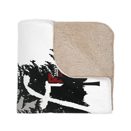 Wolf Forest Tan Sherpa Blanket — Cozy Woodland Throw with Wolf Design