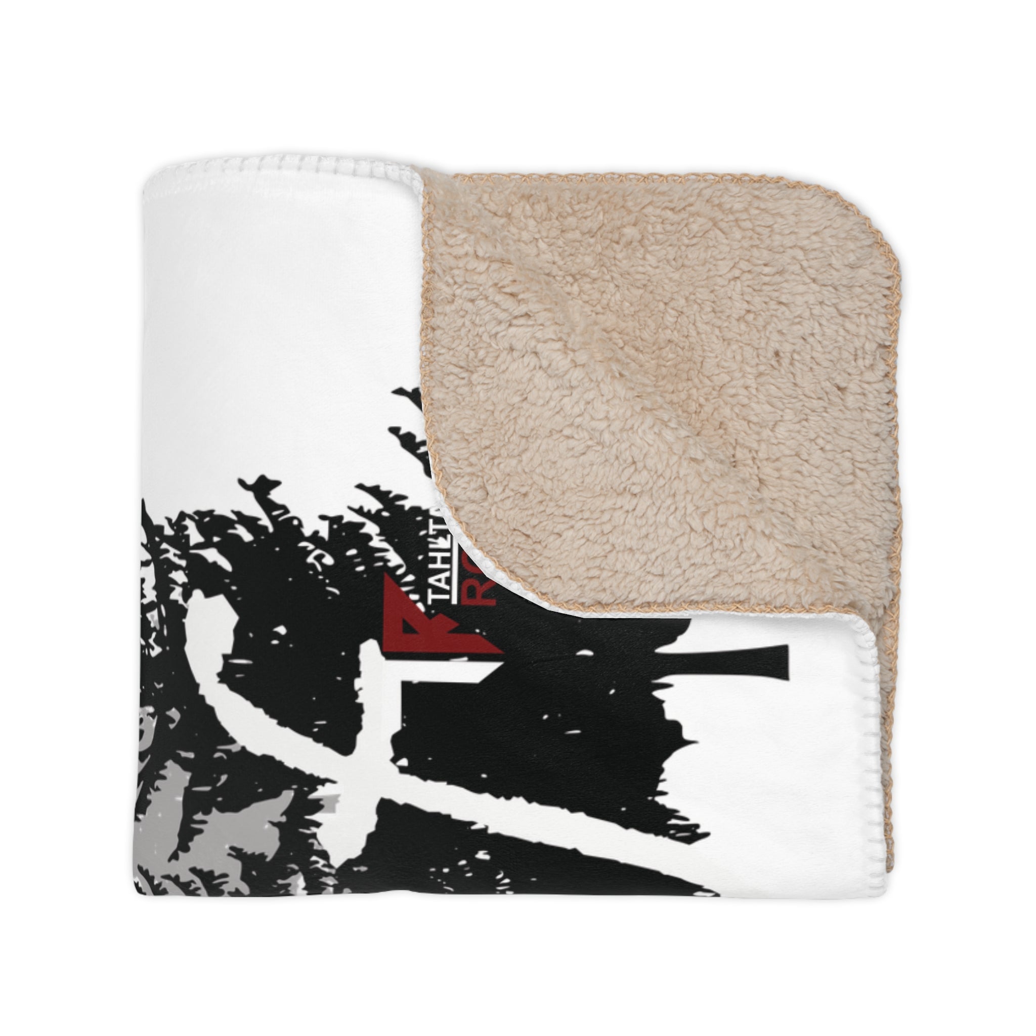 Wolf Forest Tan Sherpa Blanket — Cozy Woodland Throw with Wolf Design