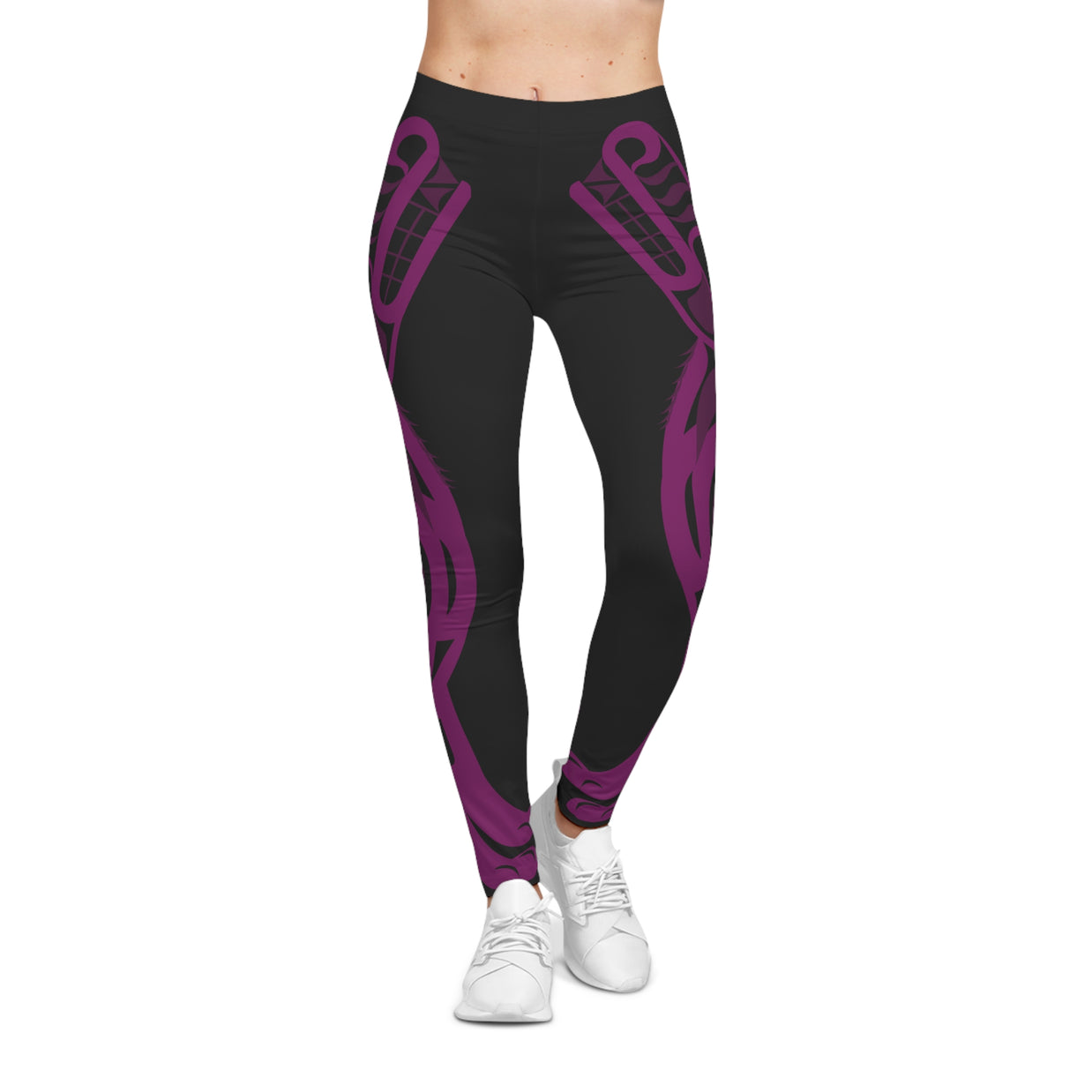 Purple Tribal Pattern Leggings — Women's All-Over Print Casual Leggings