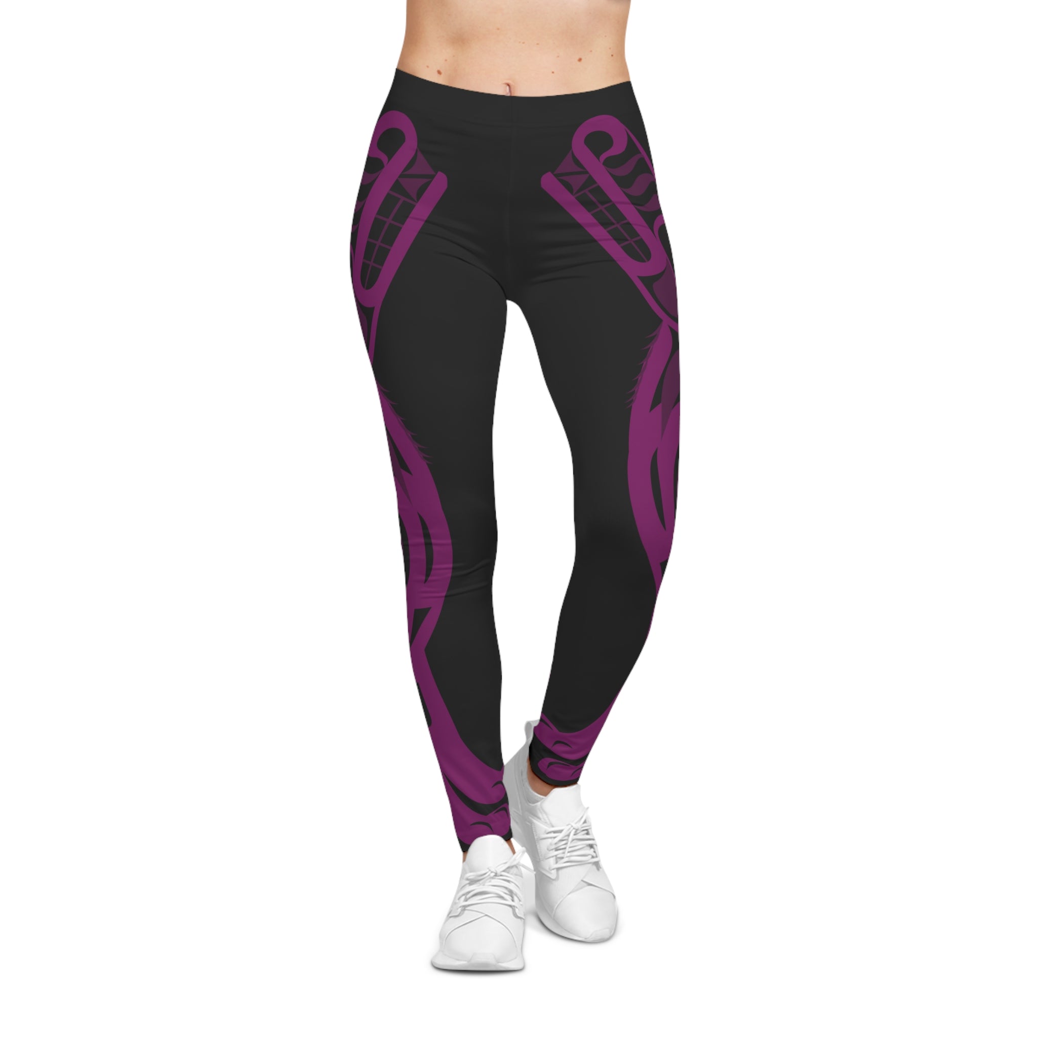 Purple Tribal Pattern Leggings — Women's All-Over Print Casual Leggings