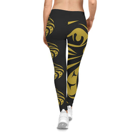 Gold Eagle head Leggings — Black & Metallic Floral Tribal AOP Leggings