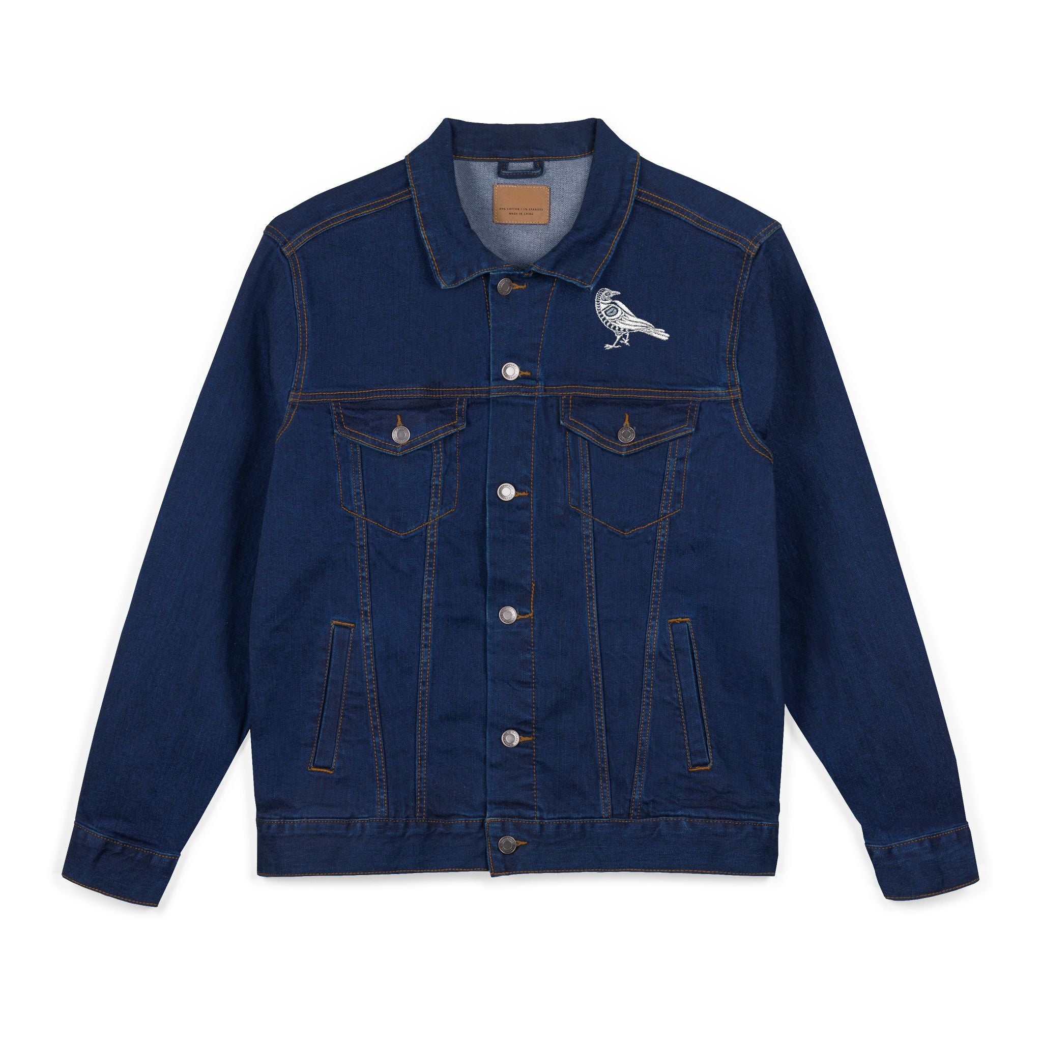 Embroidered Unisex Denim Jacket with Bird Design, Casual Outerwear, Stylish Layering Piece, Perfect for Everyday Wear, Unique Gift Idea