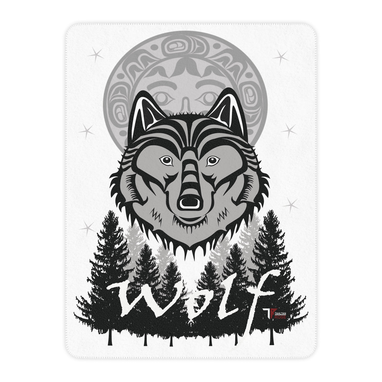 Wolf Forest Tan Sherpa Blanket — Cozy Woodland Throw with Wolf Design