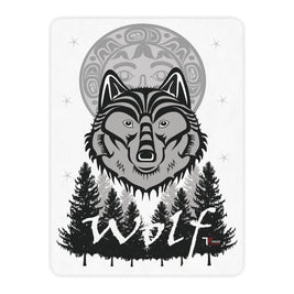 Wolf Forest Tan Sherpa Blanket — Cozy Woodland Throw with Wolf Design