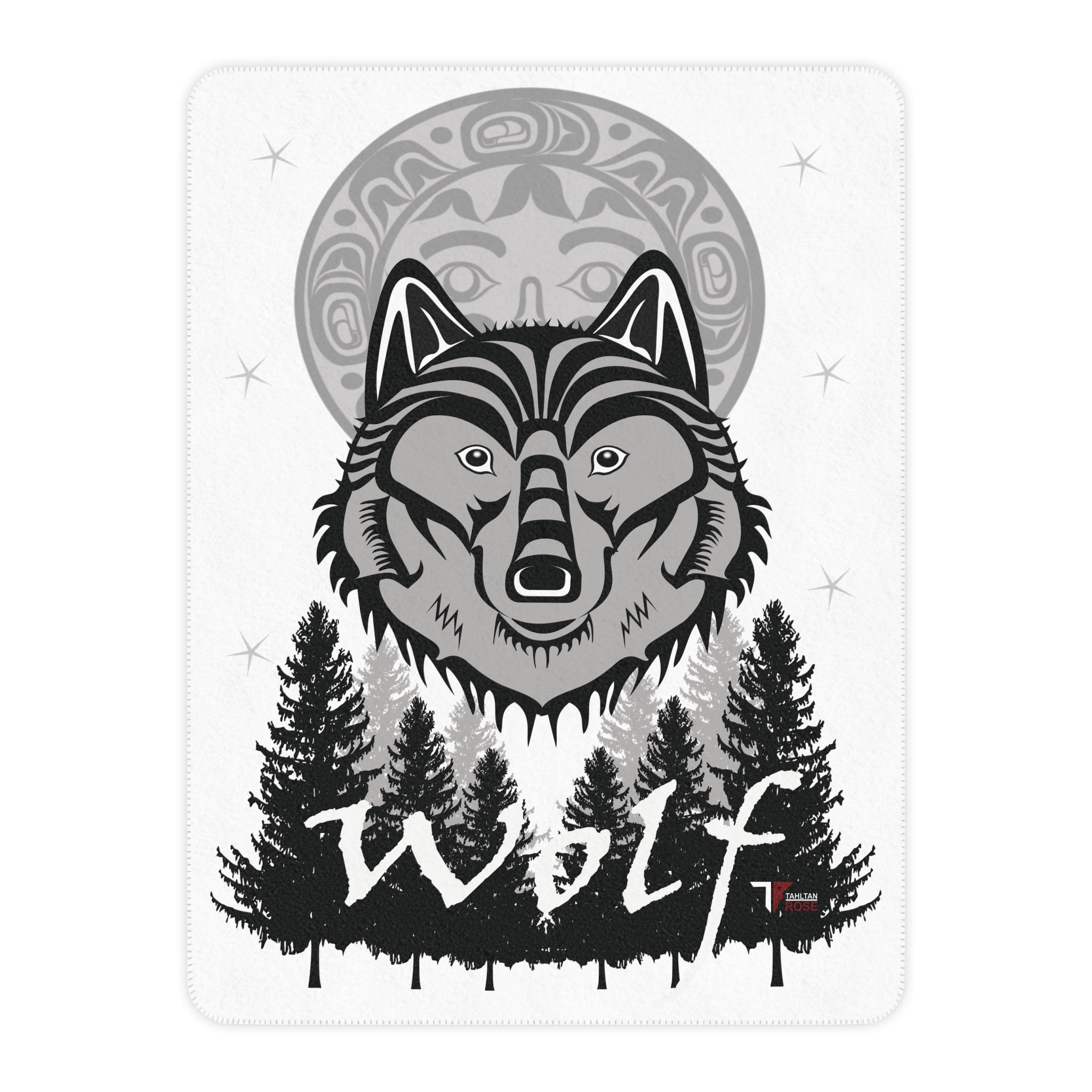 Wolf Forest Tan Sherpa Blanket — Cozy Woodland Throw with Wolf Design
