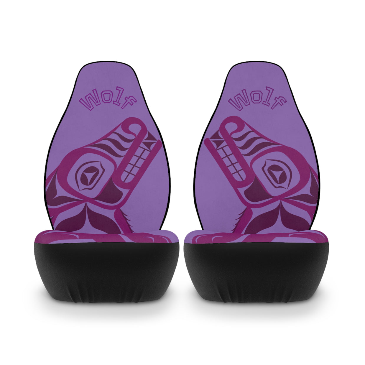 Wolf Tribal Car Seat Covers — Purple Polyester Front Seat Protectors