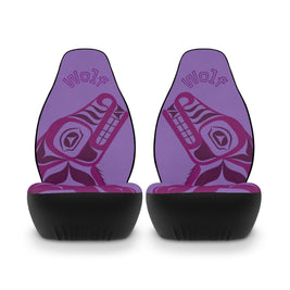 Wolf Tribal Car Seat Covers — Purple Polyester Front Seat Protectors