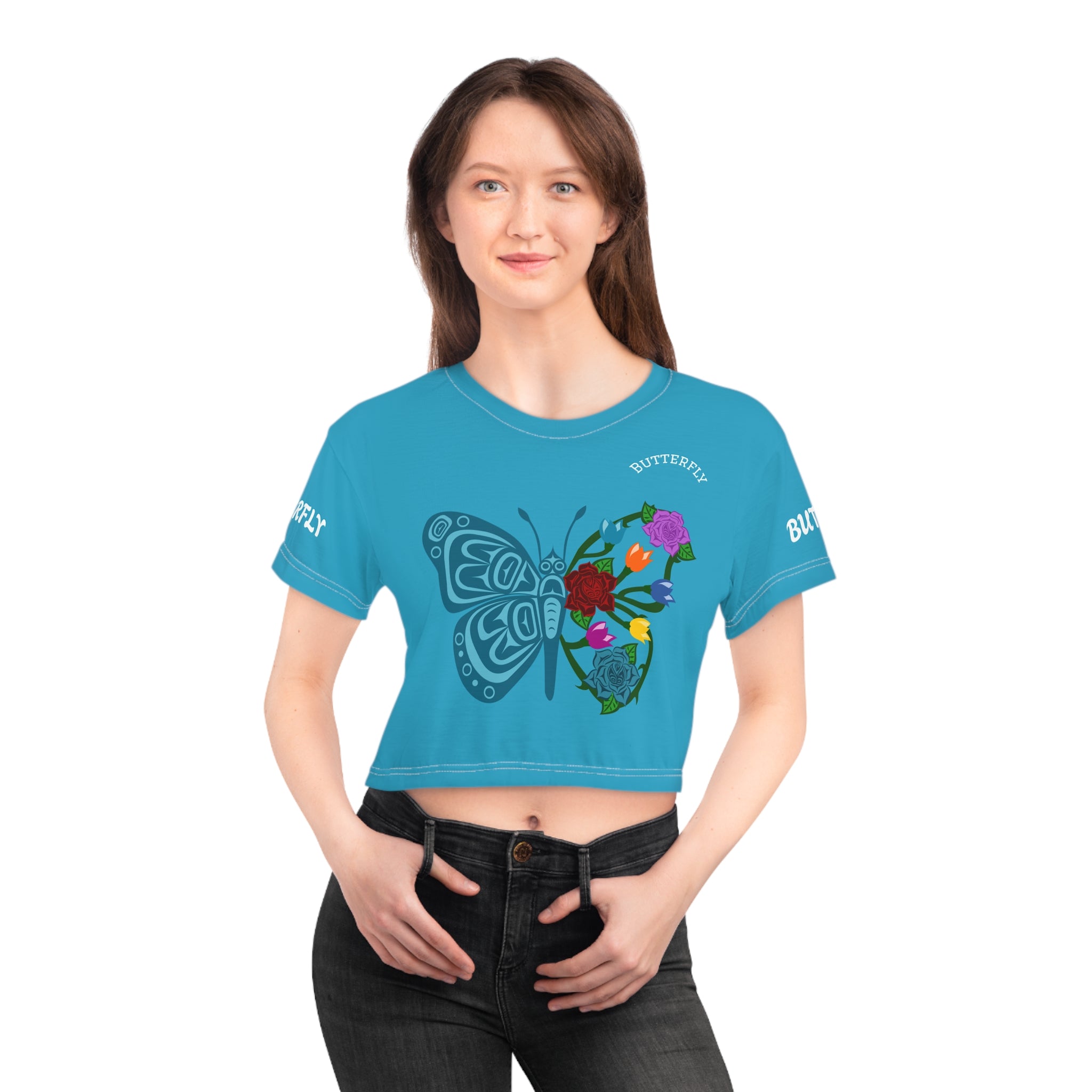 Butterfly Blossom Crop Tee - Floral Summer Fashion, Cute Butterfly Top, Trendy Crop Shirt, Gift for Her, Festival Outfit
