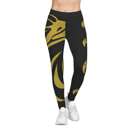 Gold Eagle head Leggings — Black & Metallic Floral Tribal AOP Leggings
