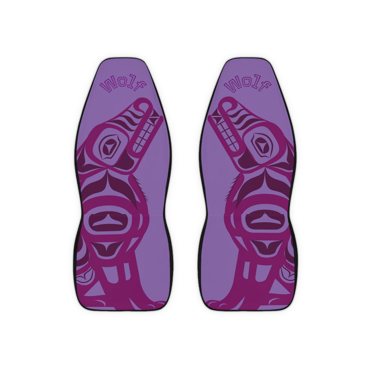 Wolf Tribal Car Seat Covers — Purple Polyester Front Seat Protectors