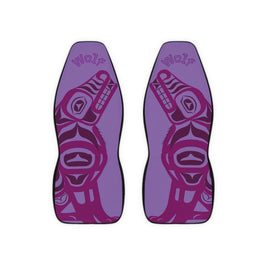 Wolf Tribal Car Seat Covers — Purple Polyester Front Seat Protectors