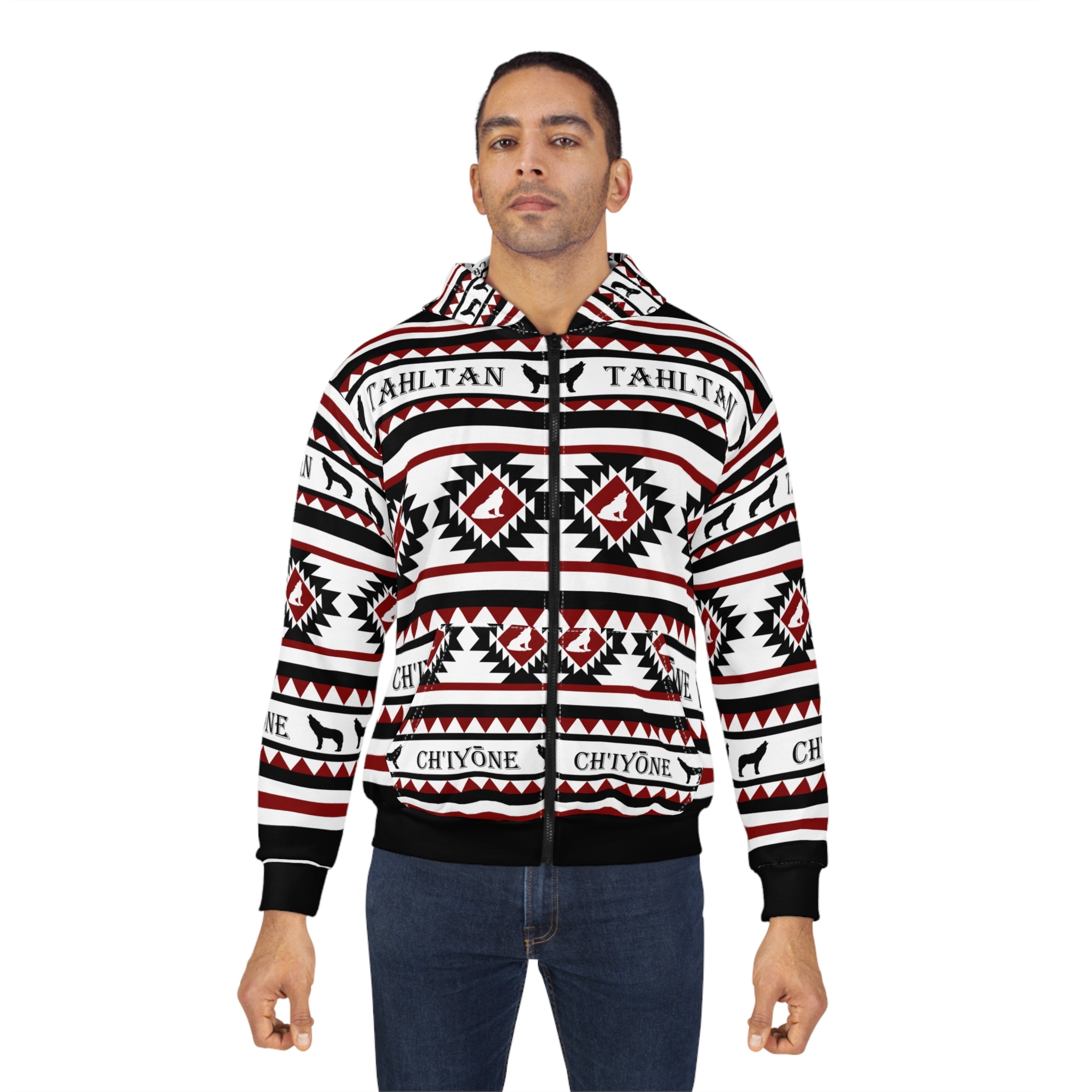 Tribal AOP Zip Hoodie, Cozy Unisex Jacket, Native Print Sweatshirt, Stylish Outdoor Wear, Festival Fashion Hoodie